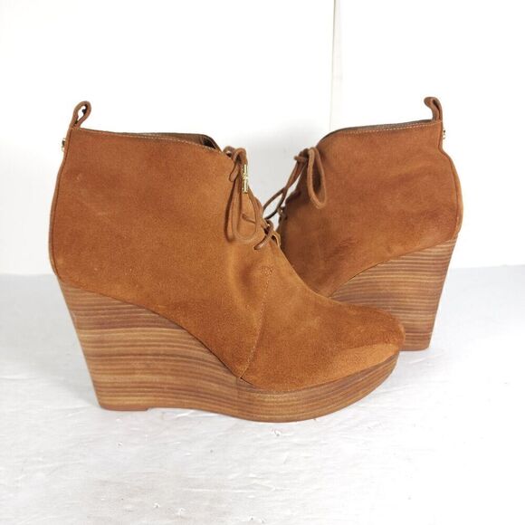 MICHAEL KORS Piece US 7,5M Brown Suede Lace Up Wedge Booties Ankle Boots - Picture 9 of 15